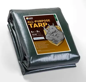 GUARD SHIELD Super Heavy Duty Green/Silver Poly Tarp Cover 6x8 Feet Waterproof 16mil Thick UV and Tear Resistant Tarpaulin with Grommets and Reinforced Edges