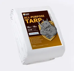 GUARD SHIELD Super Heavy Duty White Ploy Tarp Cover 16x16 Feet Waterproof Tarps 16mil Thick UV and Tear Resistant Tarpualin