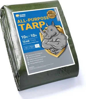 GUARD SHIELD Tarp Green Tarps Heavy Duty Waterproof 10x10 Feet Extra Large Outdoor Tarp Cover 12mil