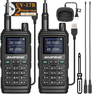 Ham Radio Upgrade of baofeng UV-5R Two Way Radio Long Range UV-17R Walkie Talkies for Adults Dual Band USB Charger 999 Channels VOX with771 Antenna,Earpiece,Flashlight Li-ion Battery 2 Pack