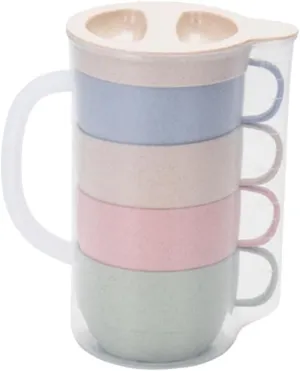 HANABASS Camping Mug Set Lids Straw Water Cup Storage Portable Kit Microwave Refrigerator Safe 5pcs for Picnic Bbq Outdoor