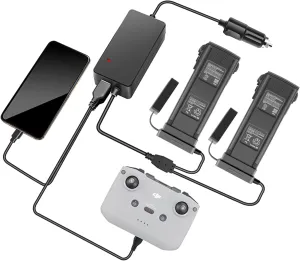 Hanatora 4 in 1 Battery Car Charger for DJI Mavic 3/Classic/Pro/Cine/Enterprise Drone,12V Charge (2xUSB   2 x Battery) Rapid Charging Hub Accessories
