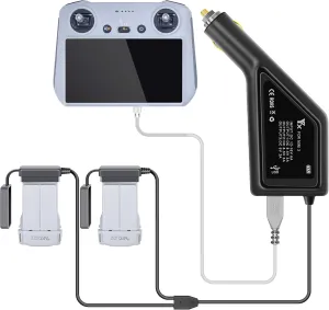 Hanatora Battery Car Charger for DJI Mini 4/3 Pro,Mini 3 Drone, 3 in 1(USB   2 x Battery) 12v Rapid Charging Hub Accessories