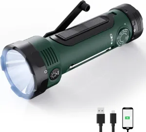 Hand Crank Flashlight, 3000mAh NOAA Weather Radio Flashlight with 3 Way Power Sources, Wind Up Flashlight Hand Crank Cell Phone Charger, Portable Radio AM/FM with Reading Lamp for Emergency/Outdoor