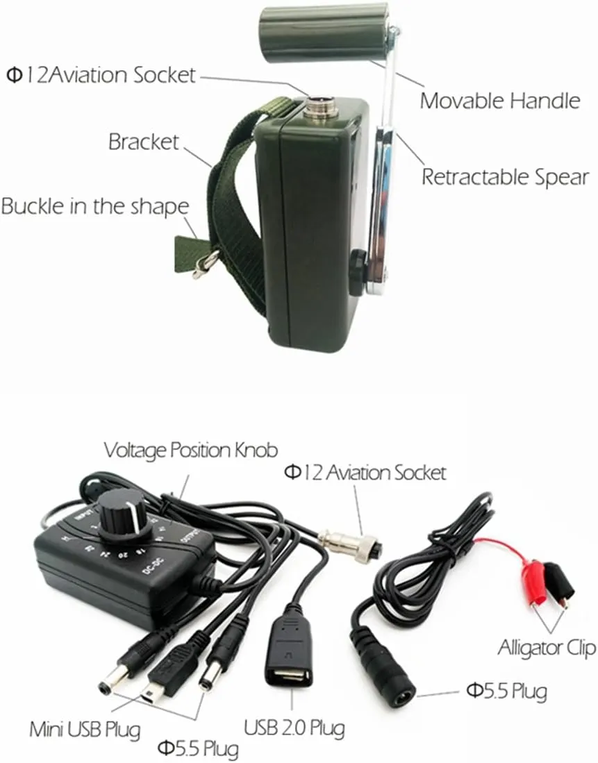 Hand Crank Generator High Power Charger for Outdoor Mobile Phone Computer Charging 30W / 0-28V with USB Plug (Green Generator   DC Regulator)
