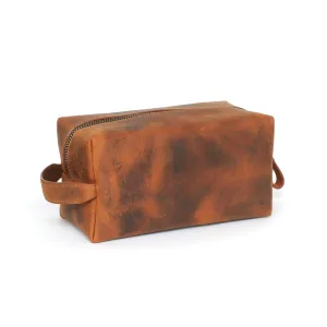Handcrafted Leather Toiletry Bag for Cosmetics, Handmade Leather Dopp Kit to Keep Toiletries for Travels, Dark Brown, Medium