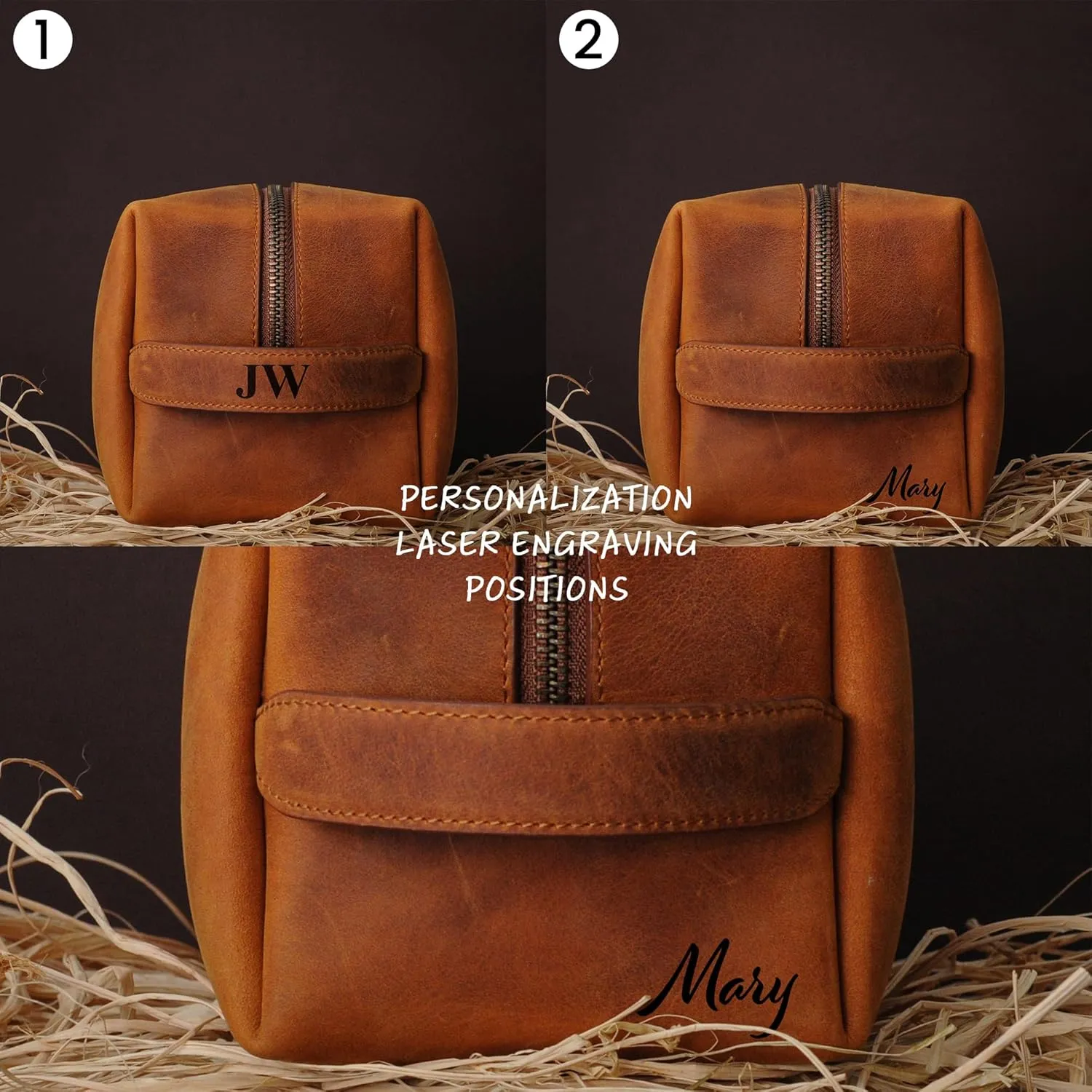 Handcrafted Leather Toiletry Bag for Cosmetics, Handmade Leather Dopp Kit to Keep Toiletries for Travels, Dark Brown, Medium