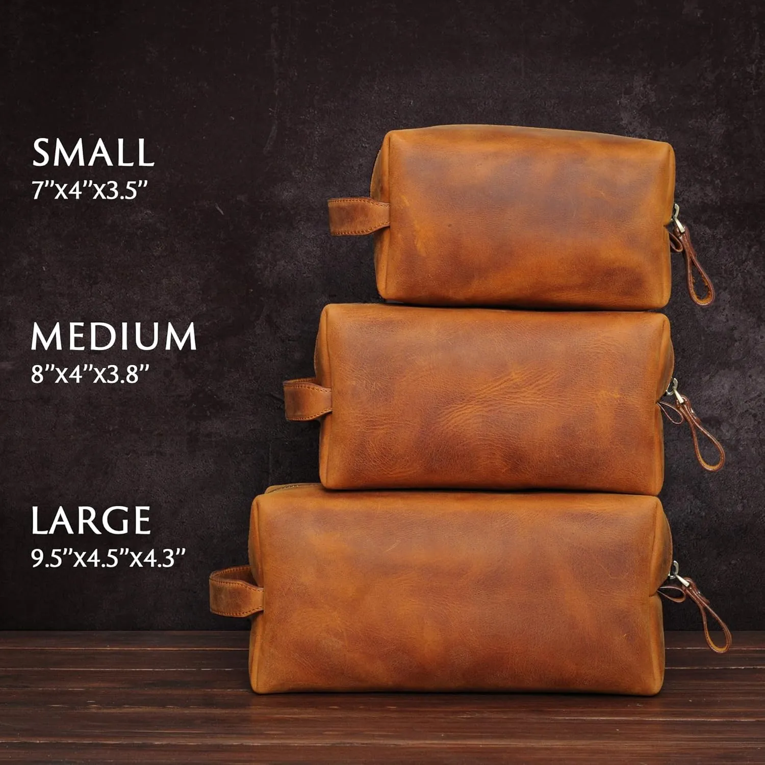 Handcrafted Leather Toiletry Bag for Cosmetics, Handmade Leather Dopp Kit to Keep Toiletries for Travels, Dark Brown, Medium