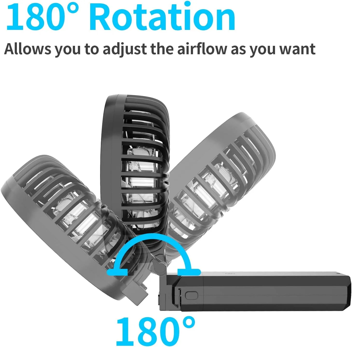 HandFan 5200mAh Portable Fan Handheld, 6 Speeds Hand Held Fan 180° Foldable Personal, Battery Operated USB Rechargeable, Handle Separate Design for Travel/School/Outdoors/Indoors (6 Speeds Black)