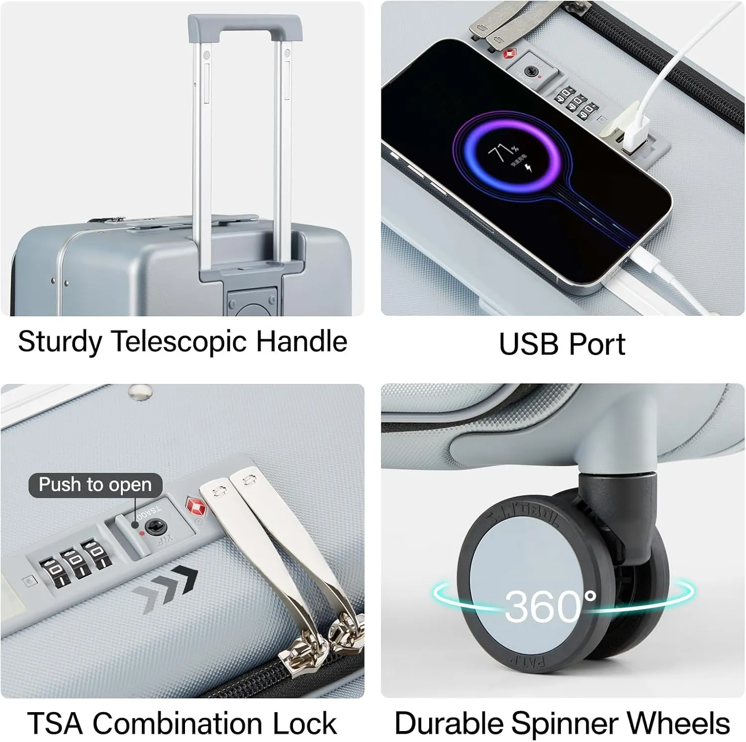 Hanke Luggage 28 Inch Large Suitcases with Wheels,Top Opening Checked Luggage Hard Case Travel Luggage with TSA Lock and Cup Holder,Gray