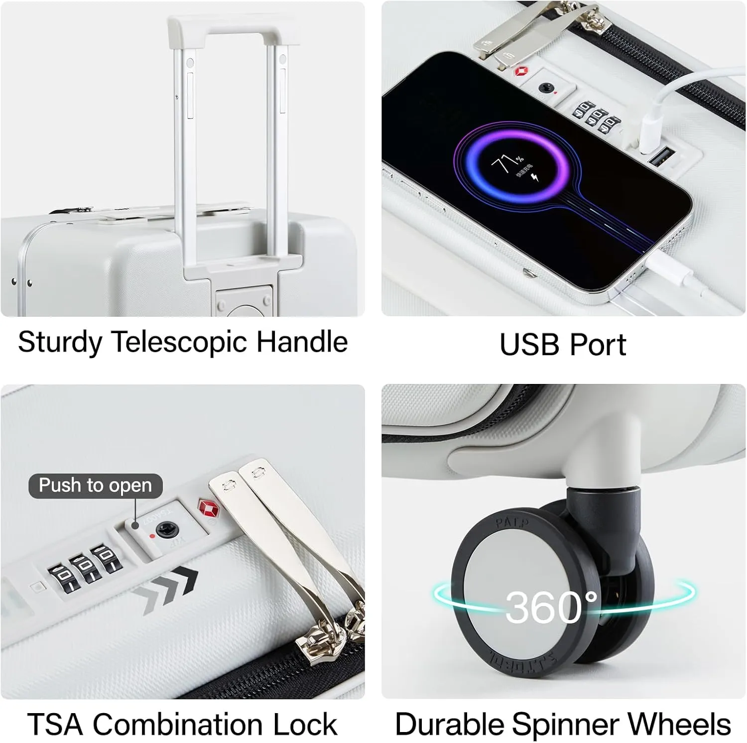 Hanke Luggage 28 Inch Large Suitcases with Wheels,Top Opening Checked Luggage Hard Case Travel Luggage with TSA Lock and Cup Holder,Smoke White