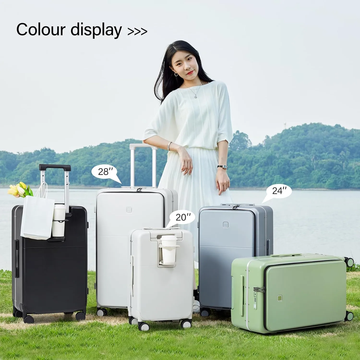 Hanke Luggage 28 Inch Large Suitcases with Wheels,Top Opening Checked Luggage Hard Case Travel Luggage with TSA Lock and Cup Holder,Smoke White