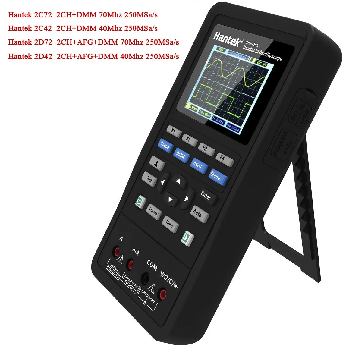 Hantek 2C72 Mini Handheld Oscilloscope Digital Multimeter USB Portable 2 Channels 70MHz 250MSa/s Multifunction Tester