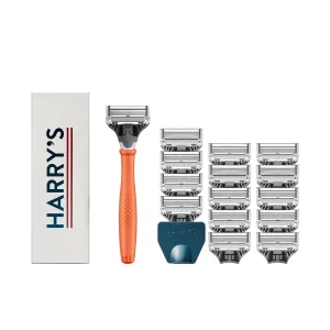 Harry's Shaving Kit for Men - Razor Handle, 15 Razor Blade Refills, and Travel Blade Cover - Orange