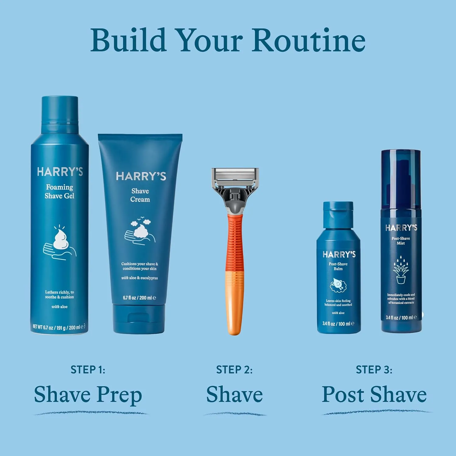 Harry's Shaving Kit for Men - Razor Handle, 3 Razor Blade Refills, Foaming Shave Gel, and Travel Blade Cover - Sage