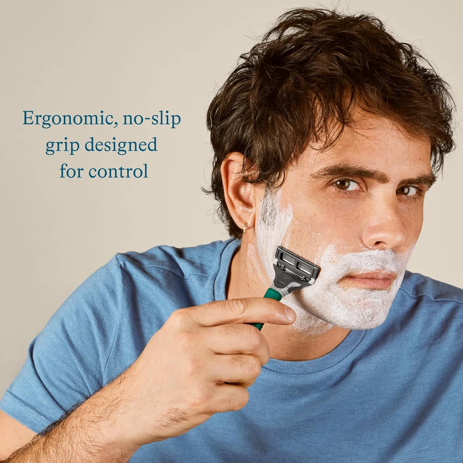 Harry's Shaving Kit for Men - Razor Handle, 3 Razor Blade Refills, Foaming Shave Gel, and Travel Blade Cover - Sage