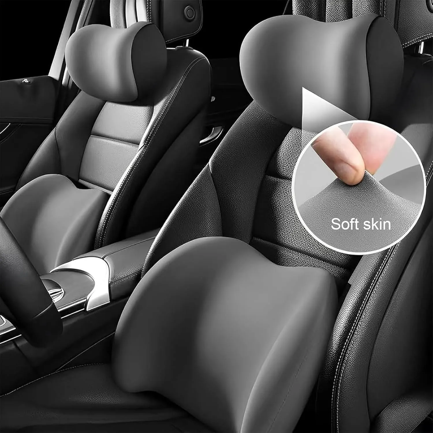 Headrest Lumbar Pillows Car Seat for Dacia Lodgy Duster Ateca Born 2012-2025, Ergonomic Neck Back Support Cushion, Comfortable Breathable Washable Cover, Memory Foam, Gray