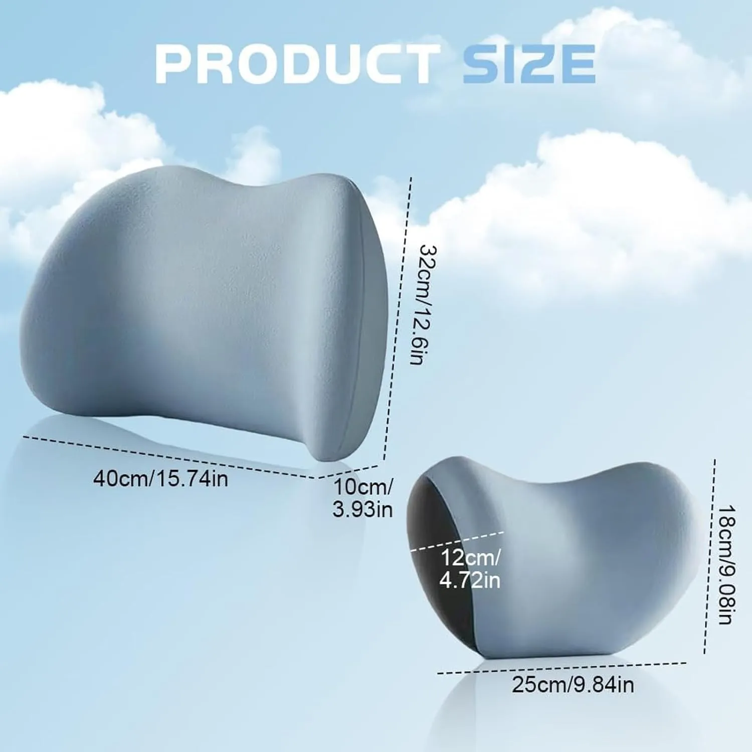 Headrest Lumbar Pillows Car Seat for Dacia Lodgy Duster Ateca Born 2012-2025, Ergonomic Neck Back Support Cushion, Comfortable Breathable Washable Cover, Memory Foam, Gray