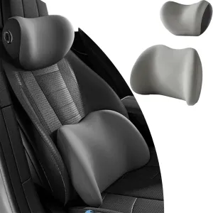 Headrest Lumbar Pillows Car Seat for Dacia Lodgy Duster Ateca Born 2012-2025, Ergonomic Neck Back Support Cushion, Comfortable Breathable Washable Cover, Memory Foam, Gray