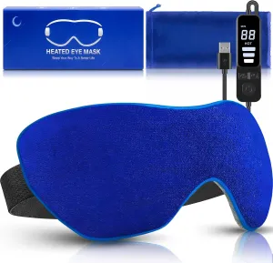 Heated Eye Mask, Washable Dry Eye Mask Heat Eye Compress with Flaxseed, Warm Eye Compress Heating Pad with Temperature Timer Control for Sleep, Blepharitis, Dark Circles, MGD, Puffy Eyes (Deep Blue)