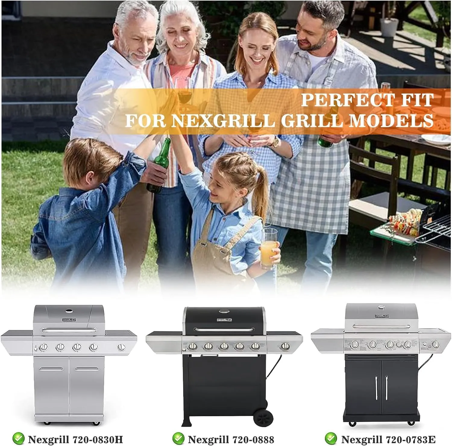 Hisencn Grill Replacement for Home Depot Nexgrill 720-0830H, 720-0830D, 720-0783E, 720-0888, BHG 720-0783H Gas Grill Pipe Burner and Stainless Steel Heat Plates Tent Shield Replacement Kit