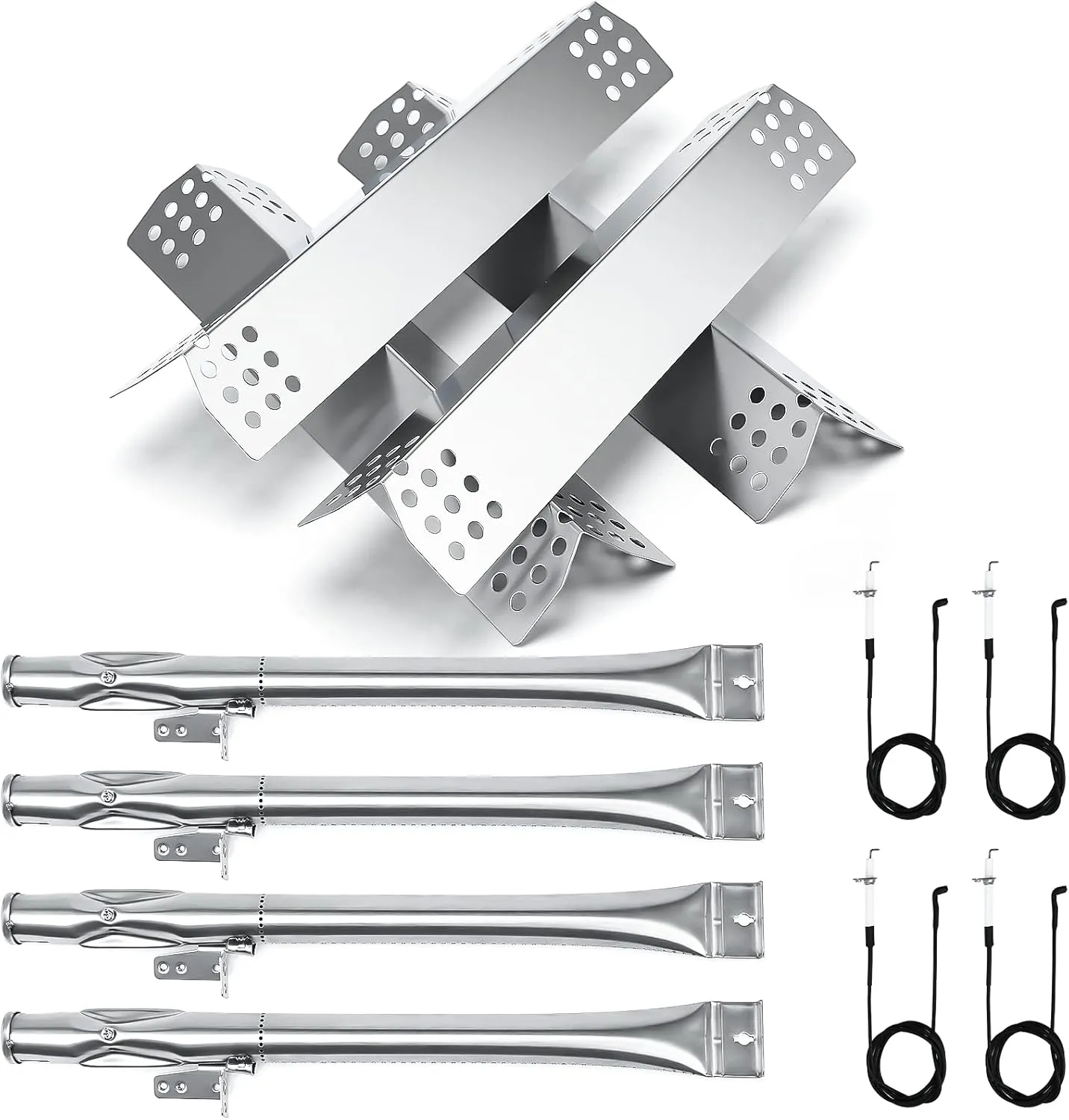 Hisencn Grill Replacement for Home Depot Nexgrill 720-0830H, 720-0830D, 720-0783E, 720-0888, BHG 720-0783H Gas Grill Pipe Burner and Stainless Steel Heat Plates Tent Shield Replacement Kit