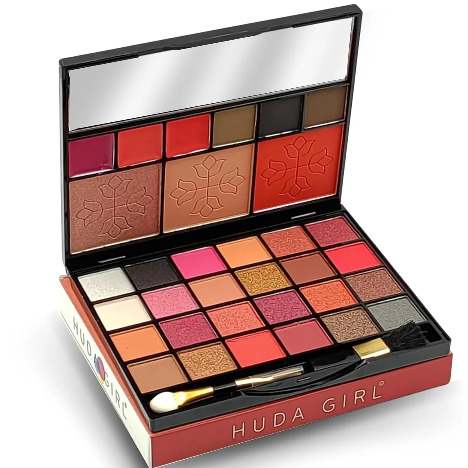 H..UDAGIRL Makeup Kit with Mirror - Includes 24 Eyeshadow Palette with Brush, 3 Eyebrow Powder, 3 Lip Gloss, 2 Applicator, Blush Contour and Highlighter Palette for Girl & Womens