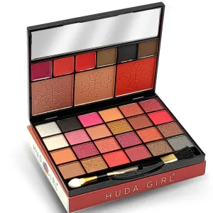 H..UDAGIRL Makeup Kit with Mirror - Includes 24 Eyeshadow Palette with Brush, 3 Eyebrow Powder, 3 Lip Gloss, 2 Applicator, Blush Contour and Highlighter Palette for Girl & Womens