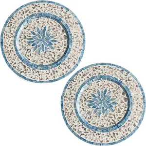 i-lan 2Pack 13" Mother Of Pearl Decorative Charger Plates for Display,Sea Shell Embedded Wood Charger Plates for Dining, Party,Diner Table Modern and Rustic Decorative Placemats,Green Ray