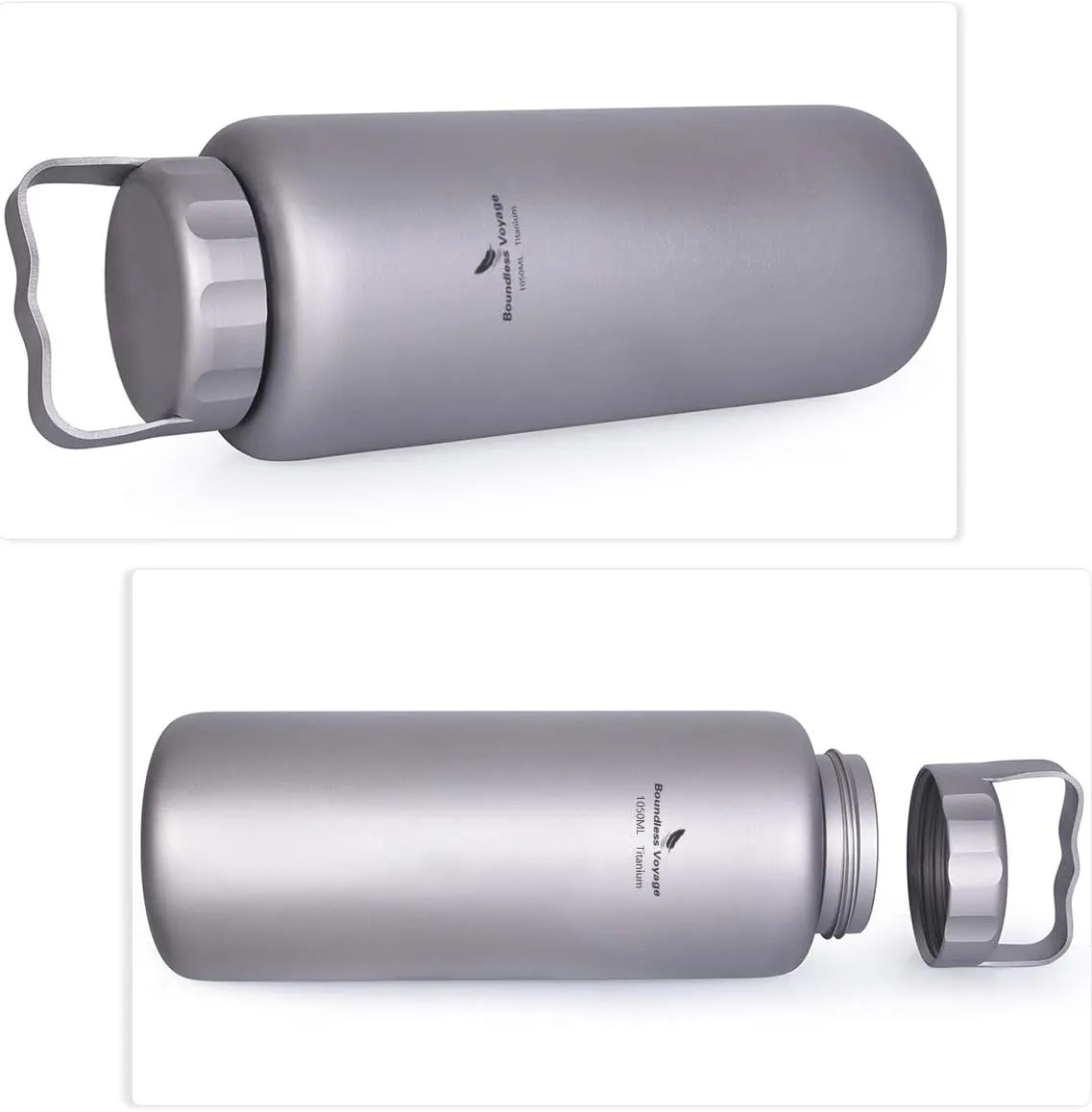 iBasingo 1050ml/35.5 oz Titanium Water Bottle with Handle Outdoor Leak-Proof Wide Mouth Sport Drinking Bottle Camping Tea Coffee Canteen Kettle for Hiking Climbing Running A-Ti3006D