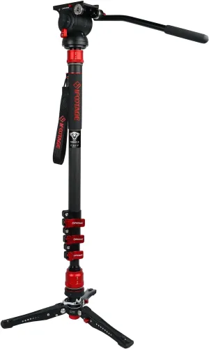 IFOOTAGE Cobra 3 Monopod Kit with Fluid Head C180F-P   K5S, Carbon Fiber Monopod with Feet for DSLR Cameras - Canon, Nikon, Sony, Olympus, Panasonic - Maximum Height 71" - Payload 17.64Lbs/8KG