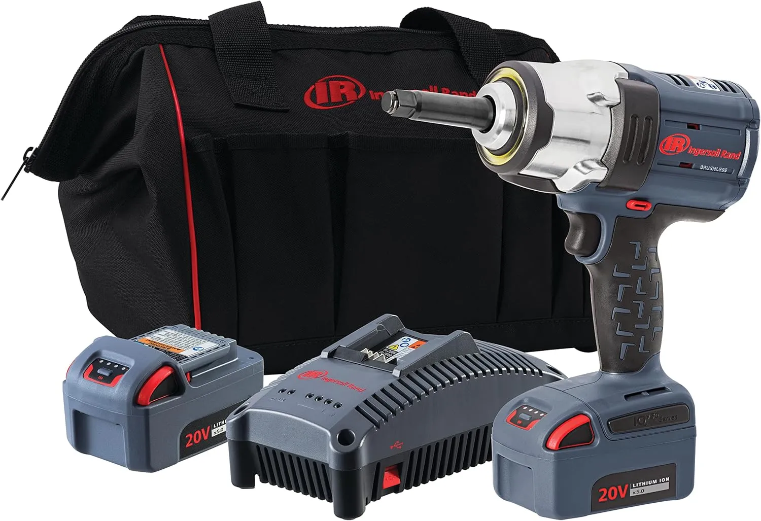 Ingersoll Rand W7252-K22 20V High-torque 1/2" Cordless Impact Wrench Kit, 1500ft-lb Torque, 2 Batt and Charger, 2" Ext Anvil