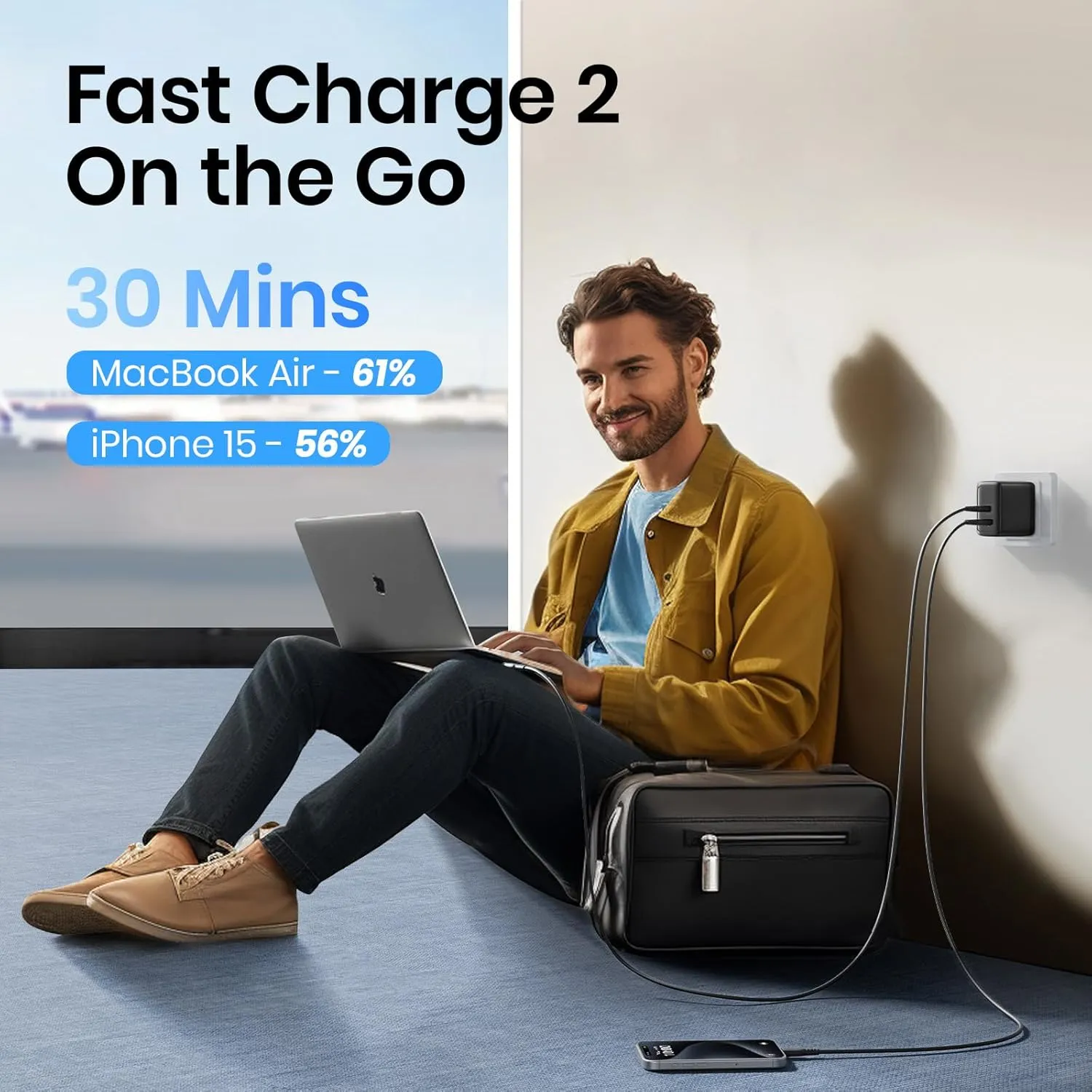 INIU 65W USB C Charger, PD QC 3.0 Fast Charging Type C Wall Charger Block, 2 Ports USB-C Power Adapter for iPhone 16 15 14 Pro Max iPad Pro AirPods Samsung S23 Google Pixel Tablet Switch