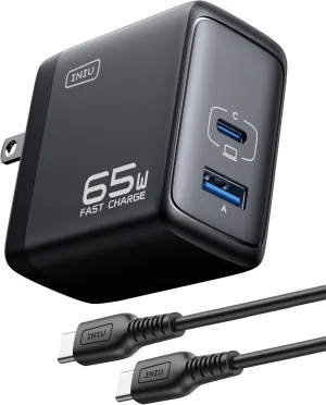 INIU 65W USB C Charger, PD QC 3.0 Fast Charging Type C Wall Charger Block, 2 Ports USB-C Power Adapter for iPhone 16 15 14 Pro Max iPad Pro AirPods Samsung S23 Google Pixel Tablet Switch
