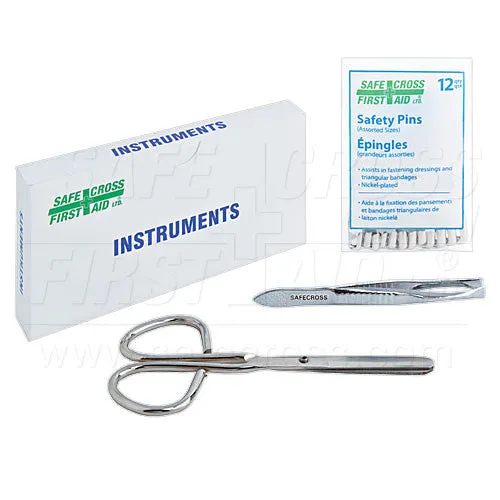 Instruments Kit, Scissors, Splinter Forceps & Safety Pins