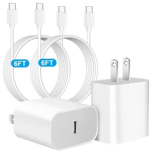 iPhone 16 Pro Charger Fast Charging,2Pack 20W Quick USB C Charger Block Type C Chargers Fast Charging,6FT USBC Charging Cable Cord for iPhone 16 ProMax/16 Pro/16e/15 ProMax/15 Pro/15 Plus,iPad Pro/Air