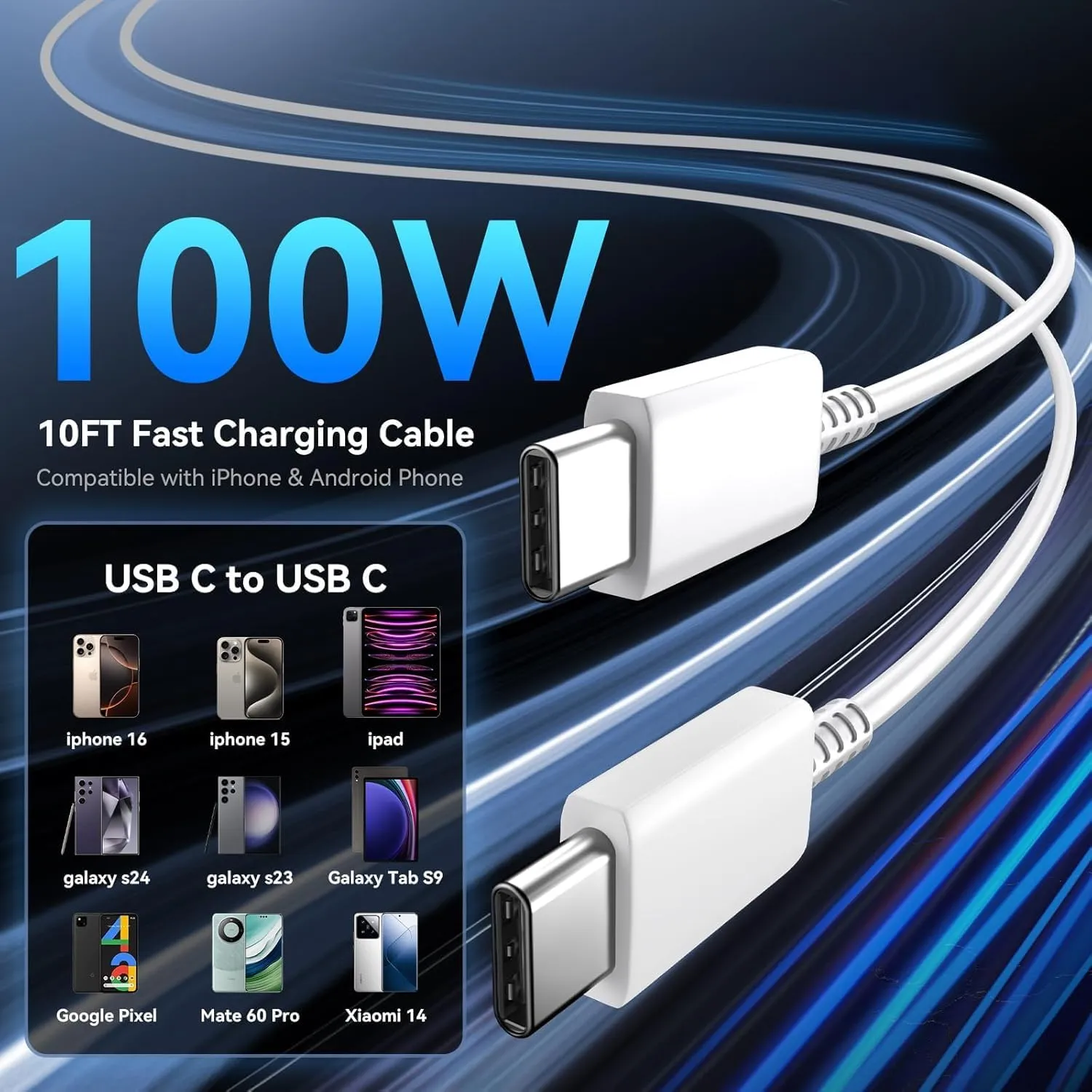 iPhone 16 Pro Max Charger Fast Charging, 45W Dual USB C Fast Charger Block with 10FT USBC Charging Cable Cord for iPhone 16/16 Pro/16 Pro Max/16 Plus/15/15 Pro Max/15Pro/Plus/S25