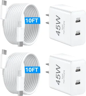 iPhone 16 Pro Max Charger Fast Charging, 45W Dual USB C Fast Charger Block with 10FT USBC Charging Cable Cord for iPhone 16/16 Pro/16 Pro Max/16 Plus/15/15 Pro Max/15Pro/Plus/S25