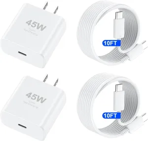 iPhone 16 Pro Max Charger Fast Charging, 45W USB C iPhone 16 Super Fast Charger Block with 10ft Long Type C Charging Cable Cord for iPhone 16/16 Pro/16 Pro Max/16 Plus/15/15 Pro Max/15Pro/Plus/S25