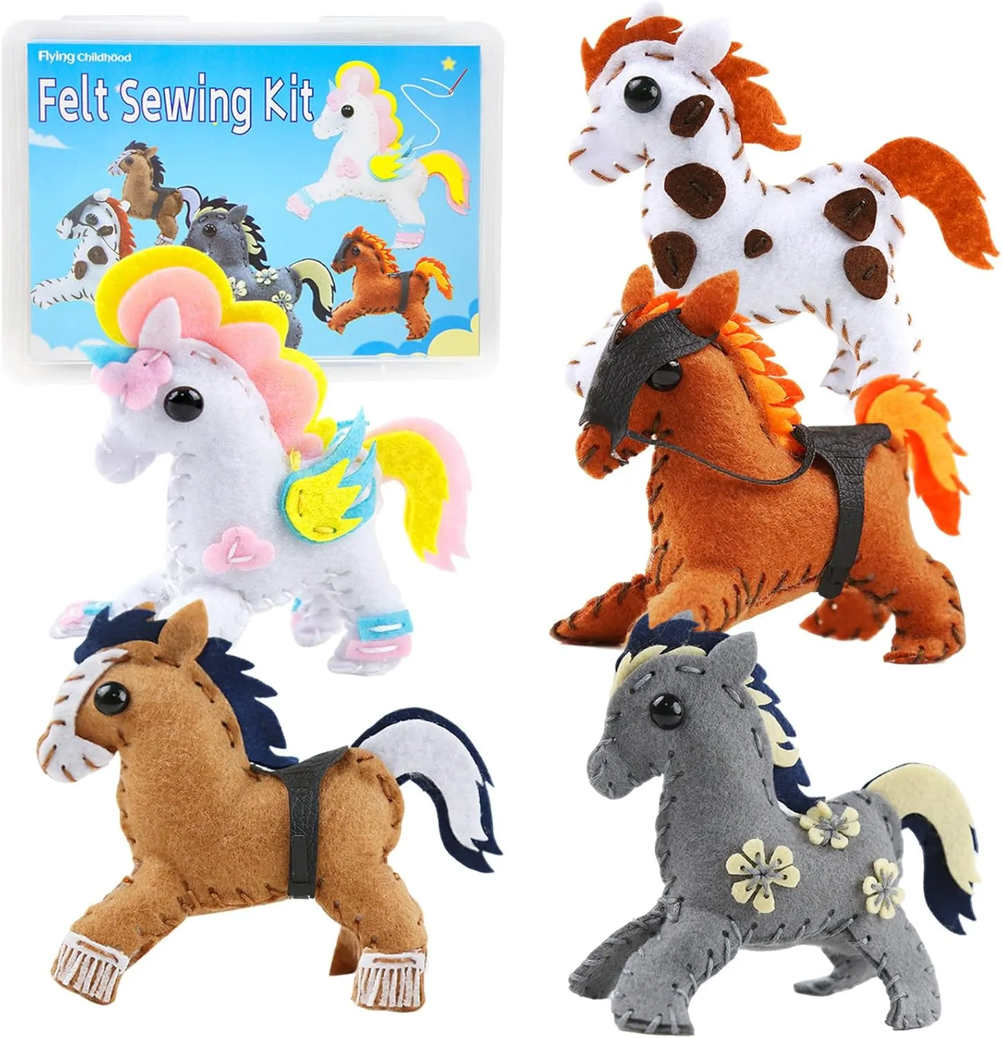 IROLEHOME Horse Craft Sewing-Kit for Kids Ages 8-12, 5 DIY Projects of Stuffed Animal Unicorn Pony Toys Birtyday Gift for Girls Boys