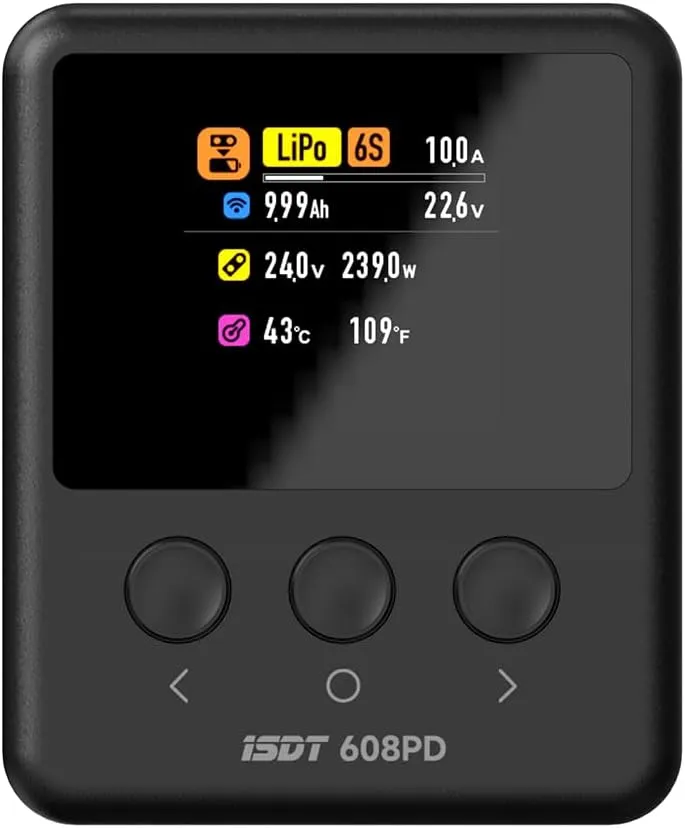 ISDT 608PD Lipo Battery Charger DC 6S/240W/10A USB C 100W/5A Smart Charger for RC Batteries Balance Charger for Life/Lilon/LiPo/LiHV (1-6S),NiMH(1-16S),Pb (1-12S) Batteries