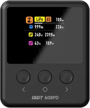 ISDT 608PD Lipo Battery Charger DC 6S/240W/10A USB C 100W/5A Smart Charger for RC Batteries Balance Charger for Life/Lilon/LiPo/LiHV (1-6S),NiMH(1-16S),Pb (1-12S) Batteries