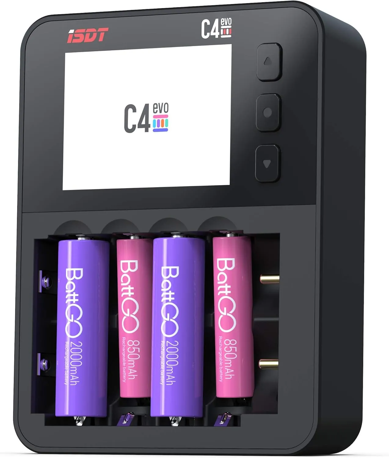 isdt C4EVO 6 Slots 36W Smart Battery Charger, with LCD Display,Type-C QC3.0 Output for AA AAA Lithium Li-ion Lifepo4 Ni-MH