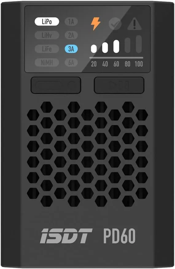 ISDT PD60S XT60 Connector 60W 6A Battery Balance Charger Type-C Input for 1-4S Lipo Battery，Life, Lilon, LiHv/Pb/NiMH Battery - XT60