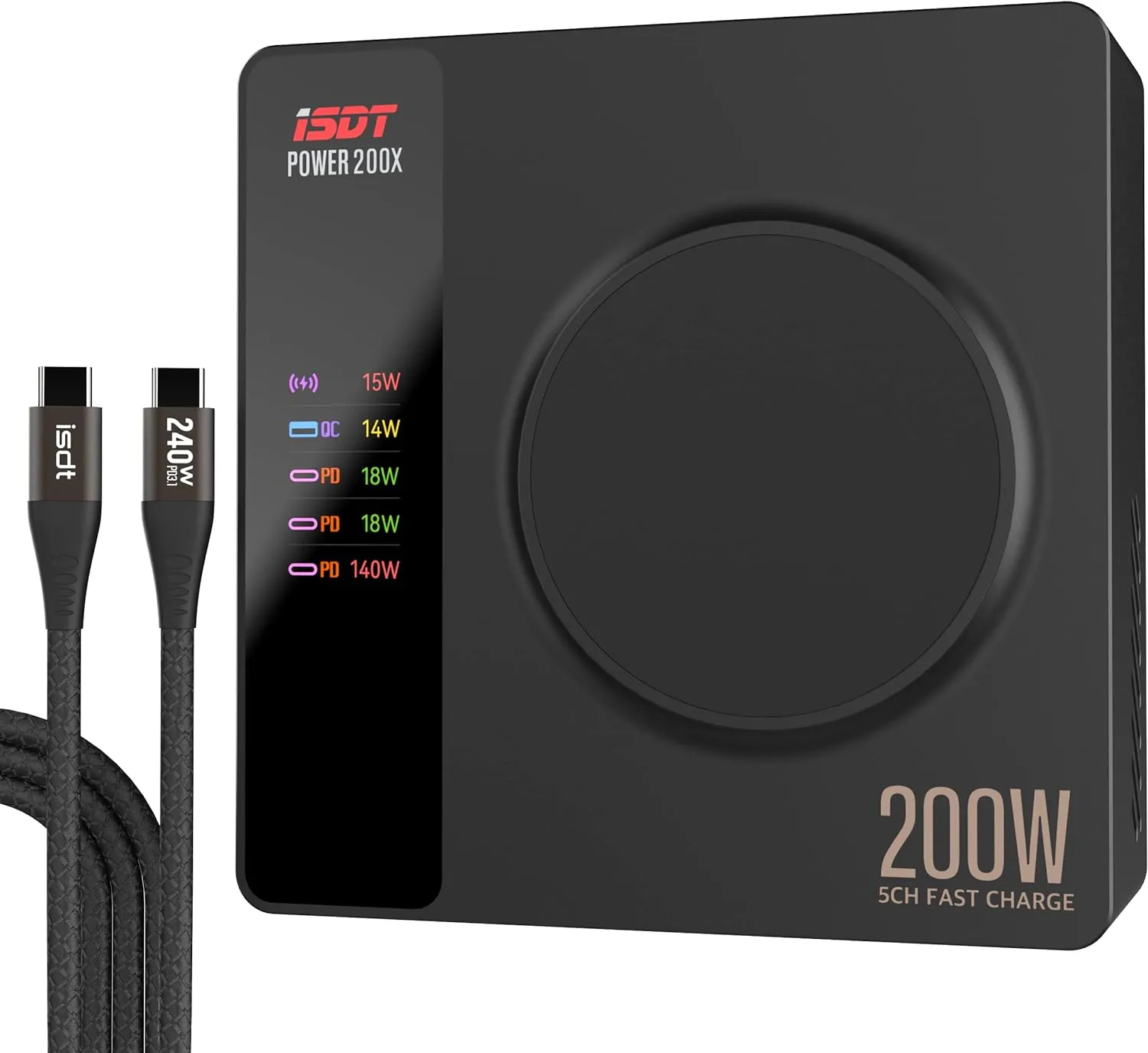ISDT Power 200X 200W USB C Desktop Charging Station - 4 1 Ports Compatible with MacBook Pro/Air, iPad, iPhone, Galaxy, Pixel(with Power Adapter, with Magnetic Charging Function)