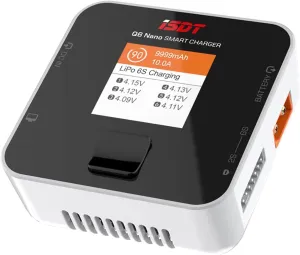 ISDT Q6 Nano Lipo Charger/Discharger DC 200W 8A Smart RC Battery Charger for 2~6S Lithium LiHv LiIon Life NiMH Ni-Cd/Pb Lipo Battery Balance Charger, with LCD Display, White