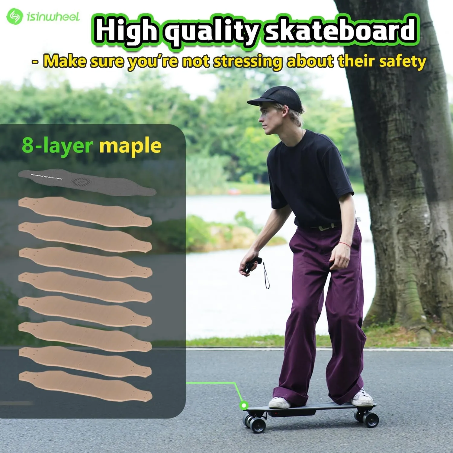 isinwheel V4/V6/V6pro/V8/V10 Electric Skateboard with Remote, 250W/450W/500W/1200W/3000W Brushless Motor, 9Mph/12Mph/30 Mph /32Mph Top Speed, Electric Longboard for Adults ＆Teens