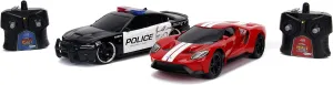 Jada Toys Hyperchargers Heat Chase Radio Control Vehicle - Twin Pack with USB Charging (2Piece), 1: 16 Scale, 2015 Dodge Charger SRT Hellcat & 2017 Ford Gt