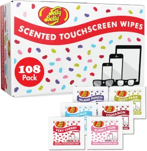 JELLY BELLY Scented Wipes, 6 Assorted Scents Eye Glasses Cleaner Wipes, Lens Cleaners for Sunglasses Touchscreen, Eyeglass Cleaning Wipe, Glasses Lens Wipe Cleaners for iPhone/Laptop, 108-Pack