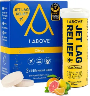 Jet Lag Relief Tablets - Citrus-Flavored Effervescent Multivitamin with Pycnogenol Travel Supplement for Hydration, Energy, Immune Support and Faster Recovery - Flight Essential, 20 Tablets